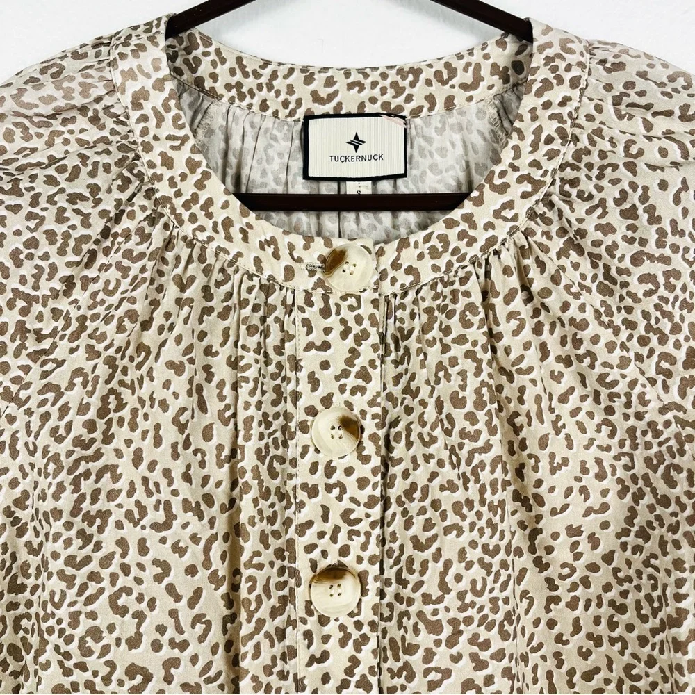 Tuckernuck Leopard Animal Print Brannen Cotton Popover Blouse Top Small